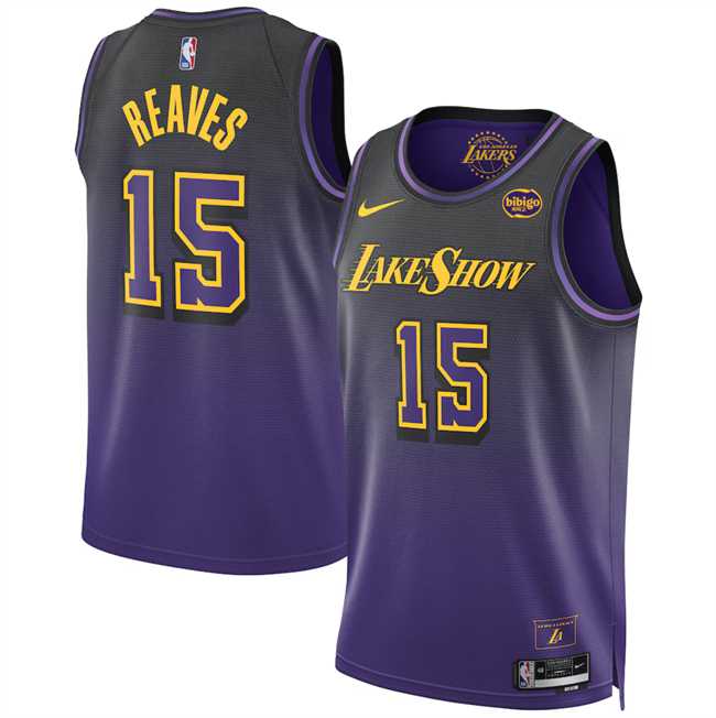 Mens Los Angeles Lakers #15 Austin Reaves Purple 2024 25 City Edition Stitched Jersey Dzhi